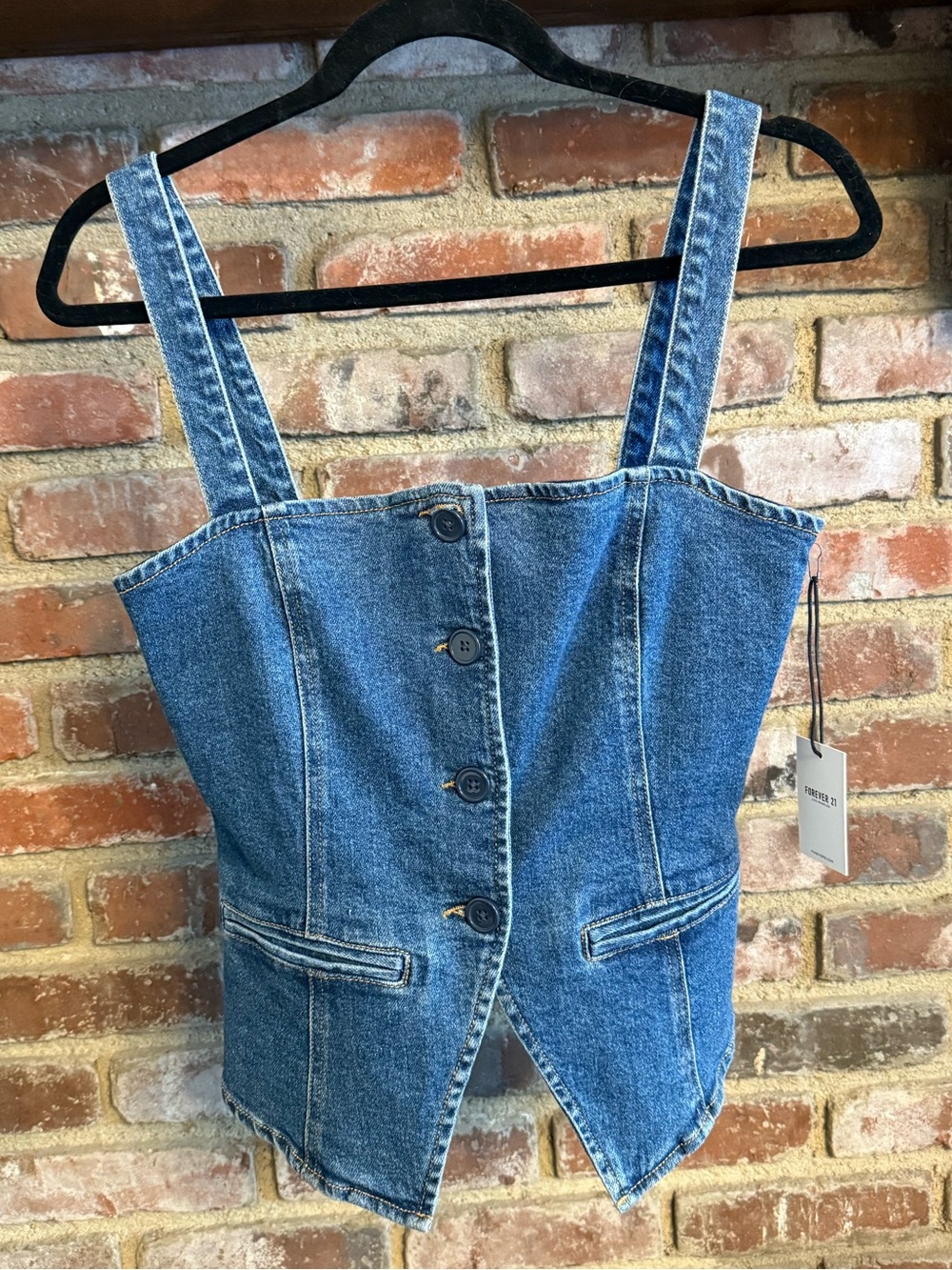 Button-Front Denim Corset Top - Blue
